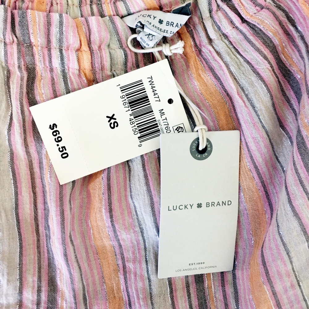 Brand New Lucky Brand Summer Peach Pink Off Shoulder Stripes Shine Top - Picture 5 of 7